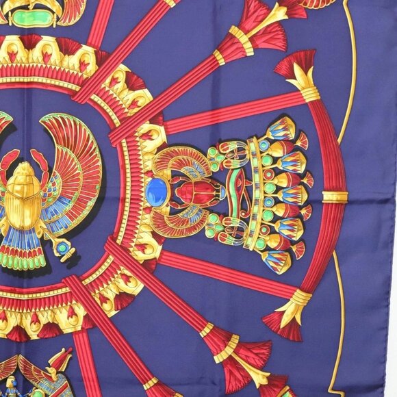 HERMES Caty Ancient Egyptian Scarab Pattern Carre 90 Scarf Silk Blue Auth 141181 - Picture 7 of 13